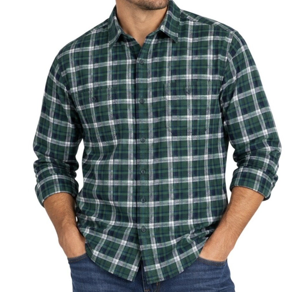 Alesbury Green Navy Blue Plaid Long Sleeve Button Down Shirt Men's Large